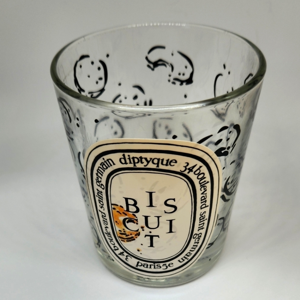 Empty Diptyque Biscuit Cafe Collection candle holder and box